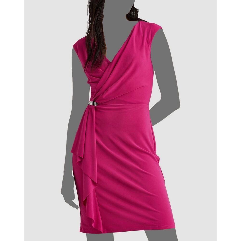 Ralph Lauren Pink Draped Cocktail Dress Size 12 Rhinestone - Picture 2 of 10